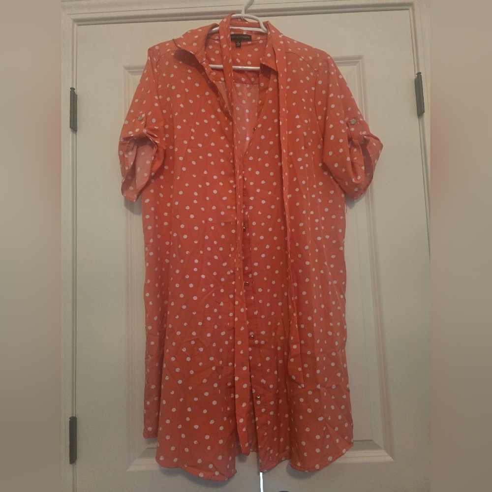 Adrienne Vittadini Orange Polka Dot Midi Dress